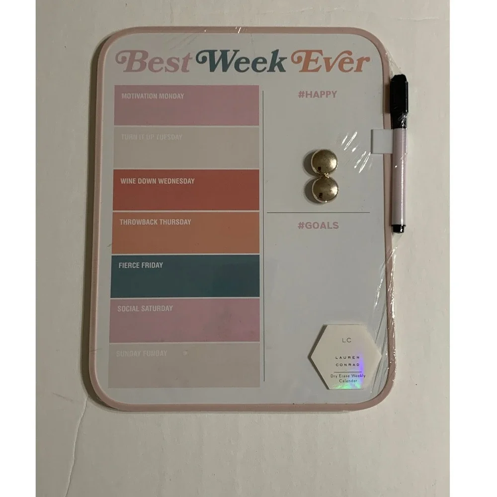 LC Lauren‎ Conrad Dry Erase Weekly Calendar Magnetic Board Best Week Ever Pink